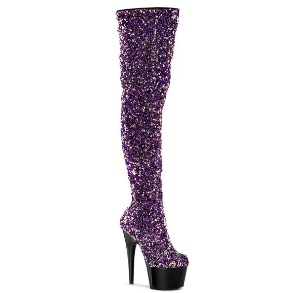 Platform Sequin Heeled Thigh High Boots - Picture 2 of 5